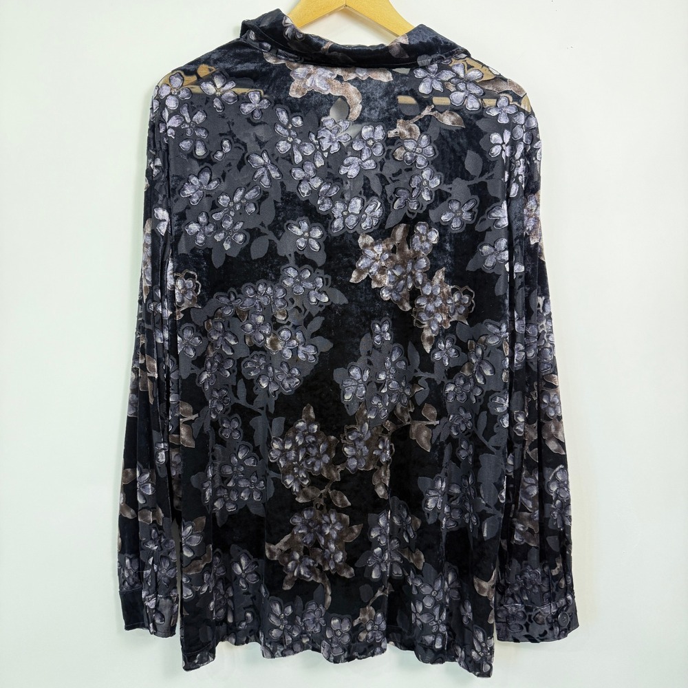 Notations Sheer Dark Floral Burnout Velvet Button Up Top 2X Fairy Whimsigoth - Picture 4 of 6